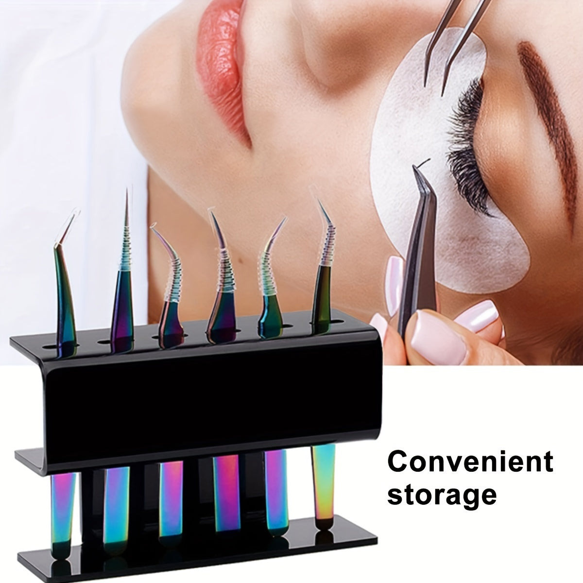 1pc Professional Eyelash Extension Tool Organizer, 6-Slot Acrylic Storage Holder for Eyelash Tweezers, Hypoallergenic Makeup Beauty Instrument Stand, No Power Required